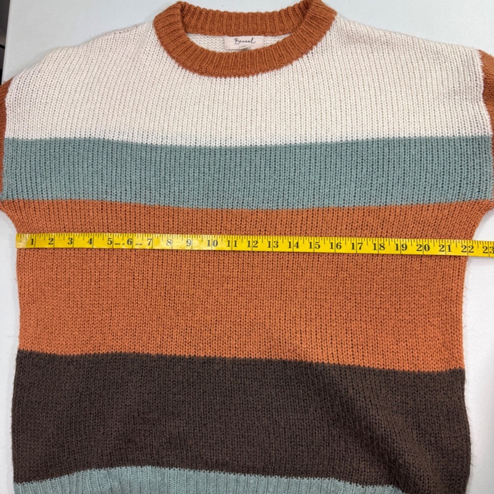 Becaal Womens Striped Sweater M Orange Boho Earthy Casual Knit Crewneck - Picture 11 of 12